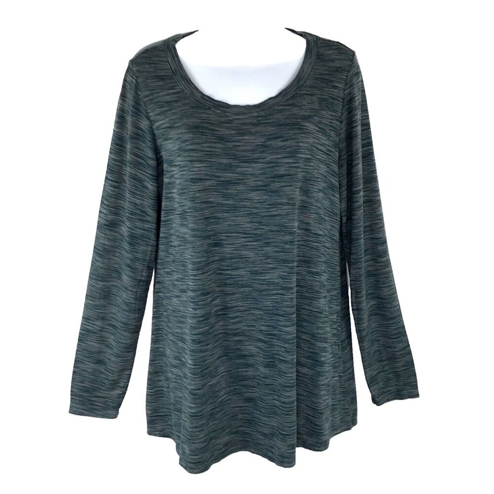 LOGO Lori Goldstein Long Sleeve Tunic Top Green Space Dye Stretch Size Small